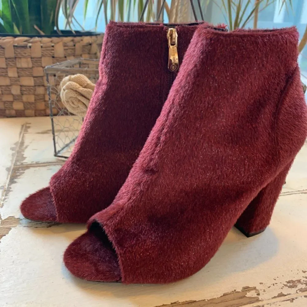 Cape Robbin Peep Toe Bootie Red Fur